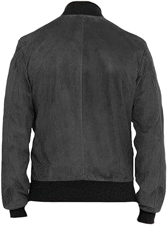 CoolHides Men's Fashion Bomber Grey Suede Leather Jacket