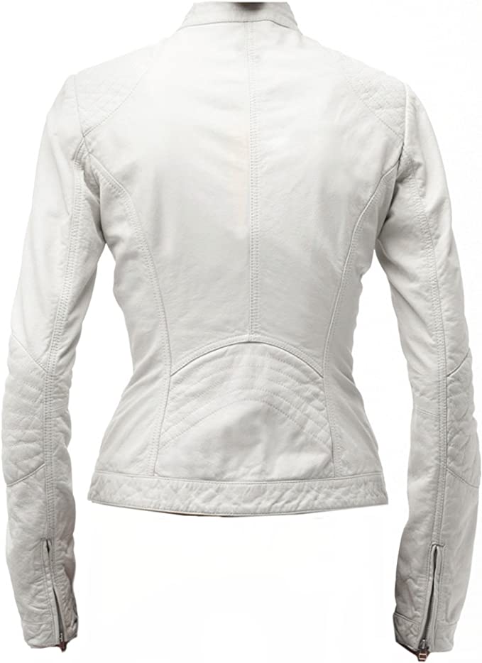 Cool Hides Women Fashion Genuine Leather Jacket - White Sky Xs - 4xl