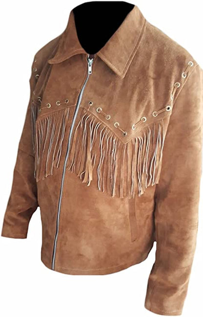 Cool Hides Men's Western Fringed Suede Leather Stylish Jacket