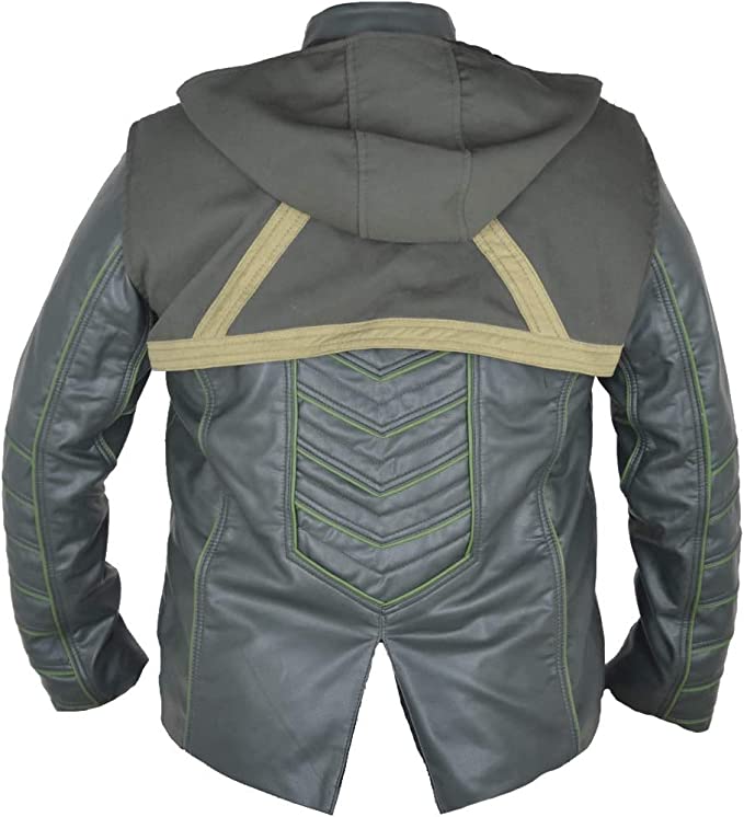 CoolHides Men's Fashion Hoodie Style Genuine Leather Arrow Green Jacket