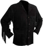 CoolHides Men's Suede Leather Western Cowboy Jacket With Fringe And Beaded