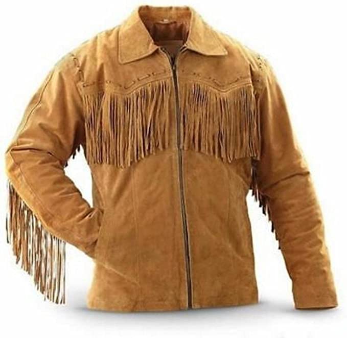 CoolHides Men's Western Cowboy Fringed Leather Jacket