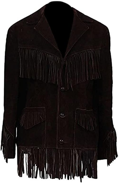 CoolHides Men's Western Fringed Stylish Suede Leather Coat