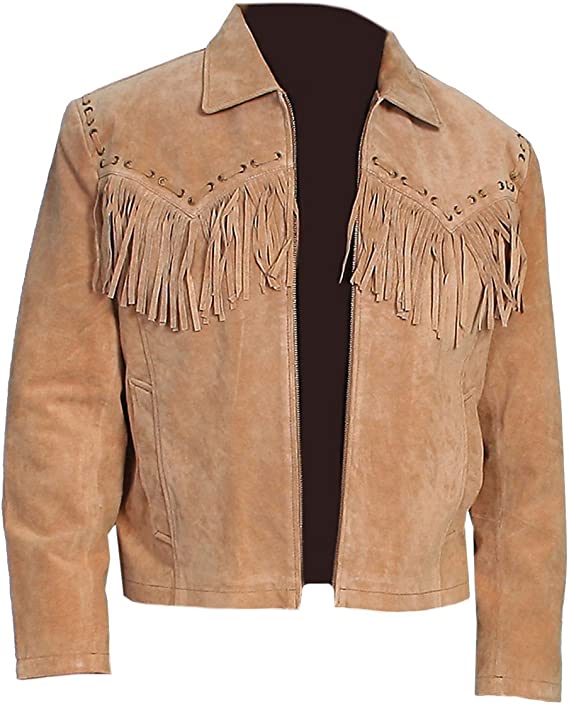 CoolHides Men's Western Cowboy Suede Leather Jacket Brown