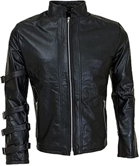 CoolHides Men's Fashion Leather Jacket with Stylish Sleeve Straps